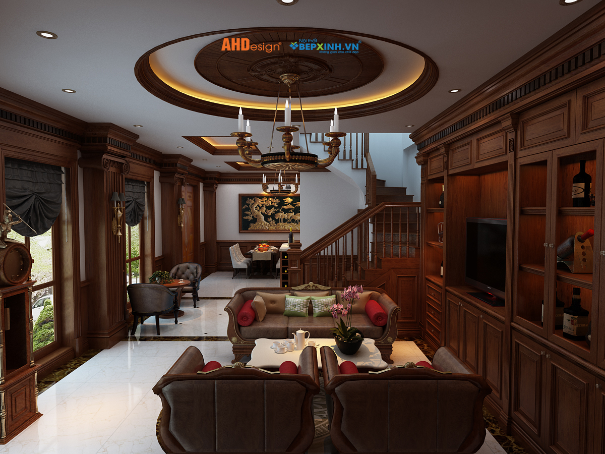 Thiết kế phòng khách đẹp-Phòng khách tân cổ điển-AHDesign-Bếp Xinh.